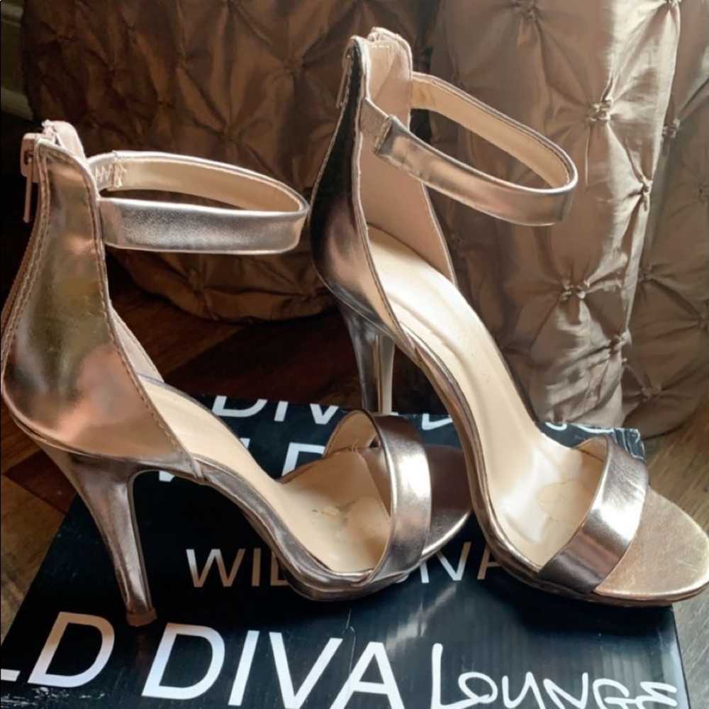 Rose gold strappy heels